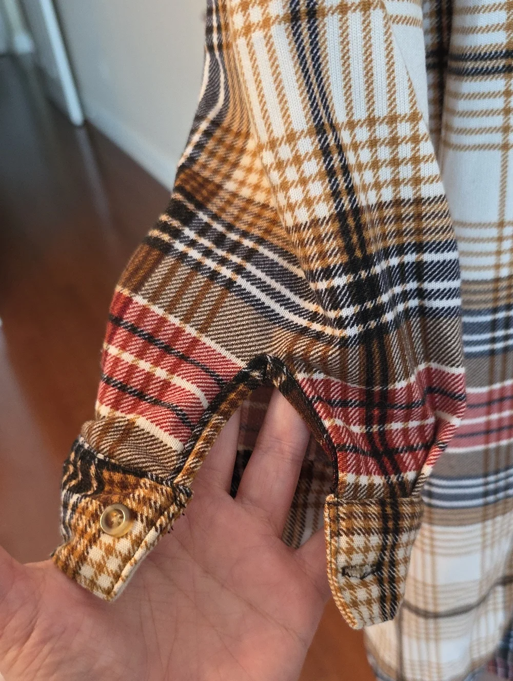 Passport Multicolor Plaid Midi Shirt Jacket - Cream, Brown, Red 2x